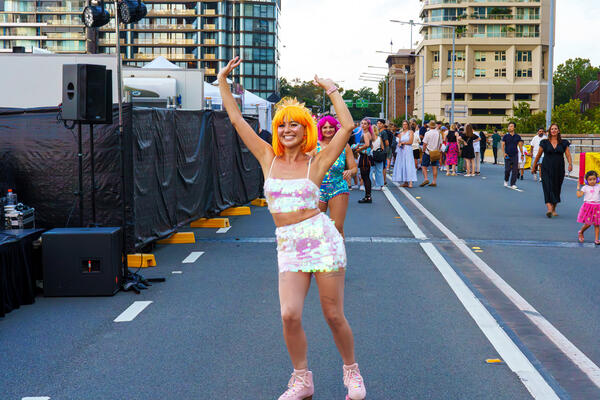 Transport for NSW NYE on the Cahill Expressway 2024 - roller-skaters.